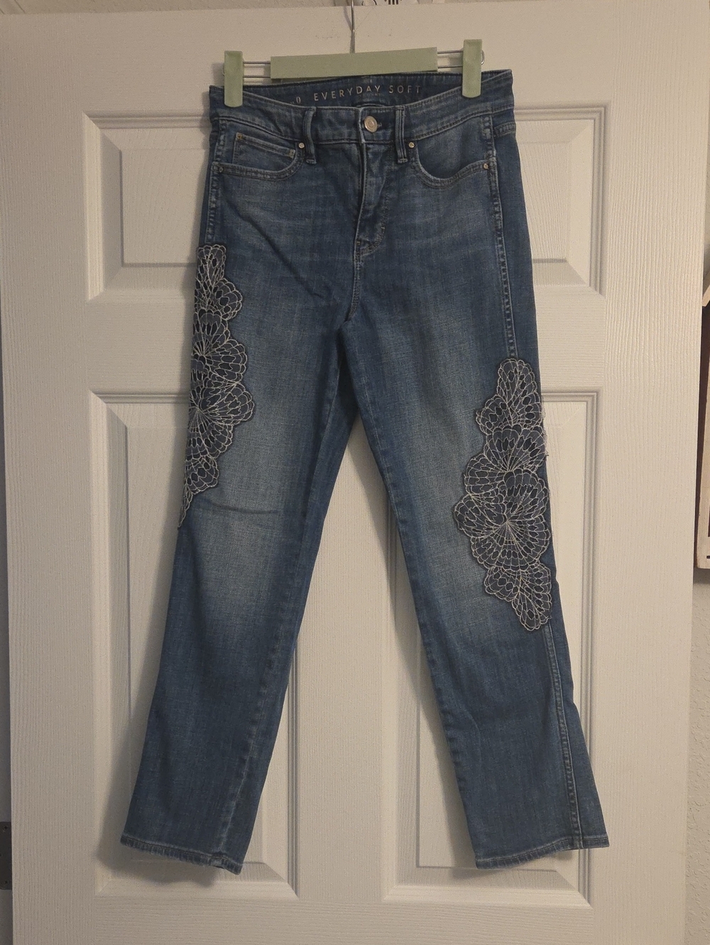 White House Black Market Blue Jeans with Side Lace Appliqué